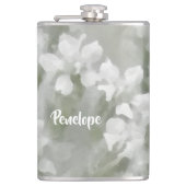 White Impressionist Botanical Art met naam Heupfles (Voorkant)