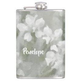 White Impressionist Botanical Art met naam Heupfles