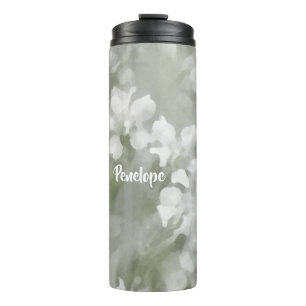 White Impressionist Botanical Art met naam Thermosbeker