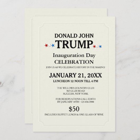 White Inauguration Invitation Kaart (Voorkant / Achterkant)