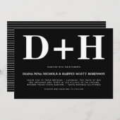 White initialen bold typografie zwarte bruiloft kaart (Voorkant / Achterkant)