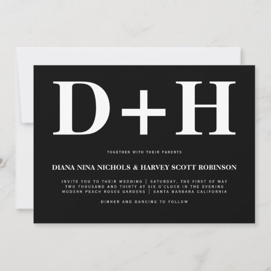 White initialen bold typografie zwarte bruiloft kaart (Voorkant)