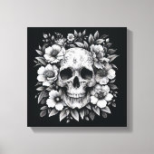 White Ink Floral Skull Gothic Wall Canvas Afdruk (Voorkant)