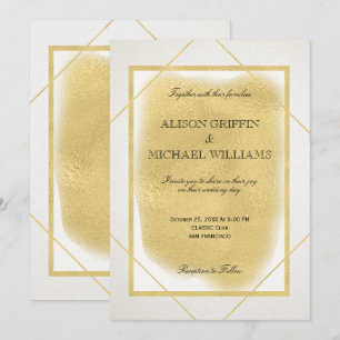 White iory gold framed modern glam bruiloft nodig kaart