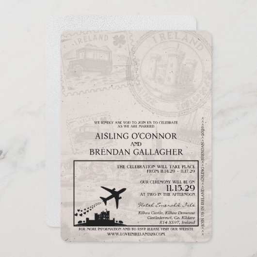 White Ireland Passport Wedding Invitation Kaart (Voorkant / Achterkant)
