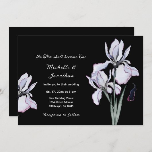 White Iris Floral op Black Christelijk Wedding Kaart (Voorkant / Achterkant)