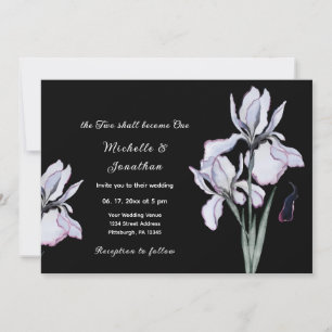 White Iris Floral op Black Christelijk Wedding Kaart