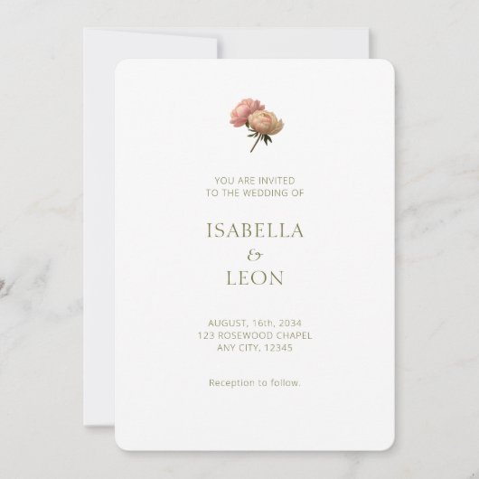 White & Ivory | Blush Rose Wedding Invitation Kaart (Voorkant)