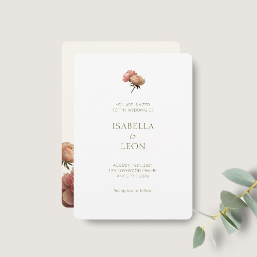 White & Ivory | Blush Rose Wedding Invitation Kaart