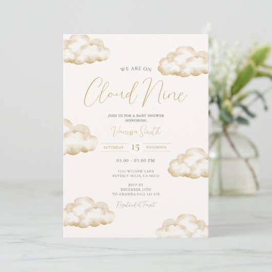 White Ivory Cloud Nine Baby Shower Party Kaart (Staand voorkant)