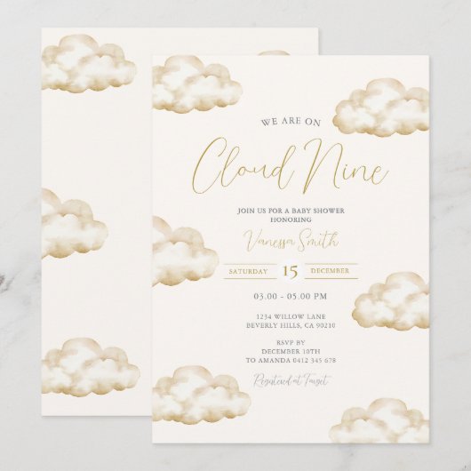 White Ivory Cloud Nine Baby Shower Party Kaart (Voorkant / Achterkant)