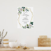 White Ivory Emerald Leaves Floral Wedding Welkom Poster (Keuken)