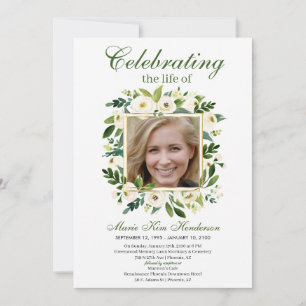 White Ivory Floral Boho Memorial Kaart