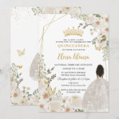 White Ivory Floral Brown Princess Gold Quinceanera Kaart (Voorkant / Achterkant)