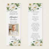 White Ivory Floral Photo Funeral Memorial Bladwijz Mini Visitekaartjes (Voorkant /achterkant)