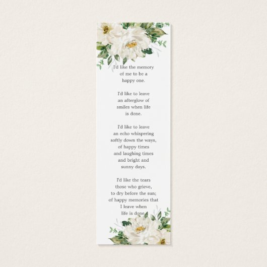 White Ivory Floral Photo Funeral Memorial Bladwijz Mini Visitekaartjes (Achterkant)