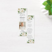 White Ivory Floral Photo Funeral Memorial Bladwijz Mini Visitekaartjes (Bureau)