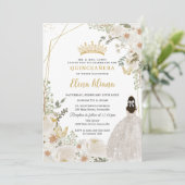 White Ivory Floral Princess Gold Quinceanera 15 XV Kaart (Staand voorkant)