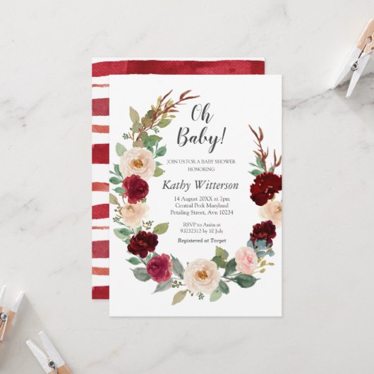 White Ivory Gender Neutral Baby shower Invitation Kaart (Voorkant / Achterkant in situ)