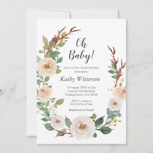 White Ivory Gender Neutral Baby shower Invitation Kaart (Voorkant)