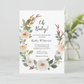 White Ivory Gender Neutral Baby shower Invitation Kaart (Staand voorkant)