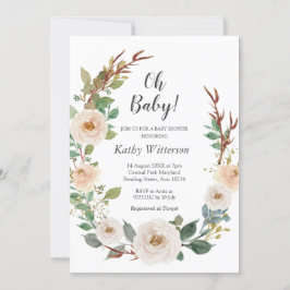 White Ivory Gender Neutral Baby shower Invitation Kaart