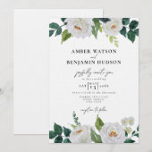 White Ivory Green Leaves Floral Foliage Wedding Kaart (Voorkant / Achterkant)