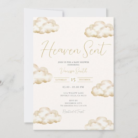 White Ivory Heaven Sent Baby Shower Party Kaart (Voorkant)