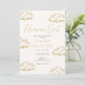 White Ivory Heaven Sent Baby Shower Party Kaart (Staand voorkant)