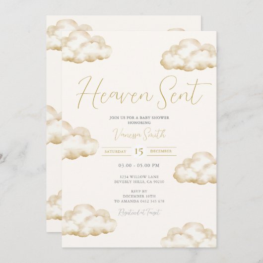 White Ivory Heaven Sent Baby Shower Party Kaart (Voorkant / Achterkant)