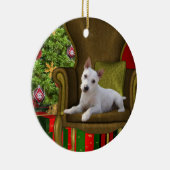 White Jack Russell Kerstmis Keramisch Ornament (Rechts)