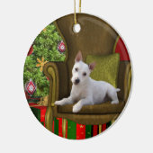 White Jack Russell Kerstmis Keramisch Ornament (Links)