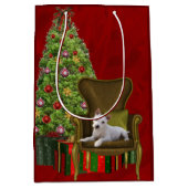 White Jack Russell Kerstmis Medium Cadeauzakje (Voorkant)