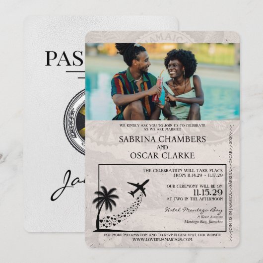 White Jamaica Passport Wedding Invitation Kaart (Voorkant / Achterkant)