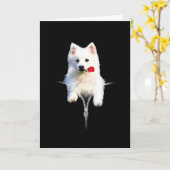 White Japan Spitz Dog Sweet Gift Kaart (Gele Bloem)