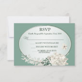 White Jasmine Floral Green Geometric Wedding Party RSVP Kaartje (Voorkant)