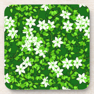 White Jasmine onder groene bladeren Bier Onderzetter
