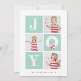 White Joy Kerstmis met multifotoreportkaart Feestdagenkaart