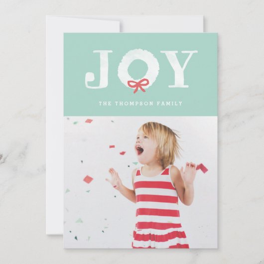 White Joy Kerstmis Wreath Holiday Photo Card Feestdagenkaart (Voorkant)