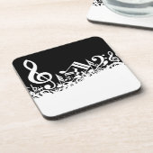 White Jumked Musical Notes op zwart Bier Onderzetter (Linkerzijde)