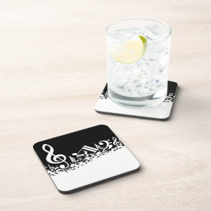 White Jumked Musical Notes op zwart Bier Onderzetter