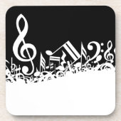 White Jumked Musical Notes op zwart Bier Onderzetter (Voorkant)