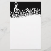 White Jumked Musical Notes op zwart Briefpapier (Voorkant)