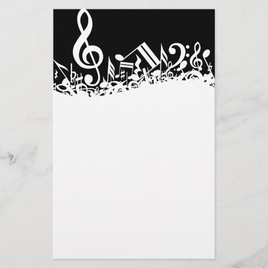 White Jumked Musical Notes op zwart Briefpapier (Voorkant)