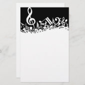 White Jumked Musical Notes op zwart Briefpapier (Voorkant / Achterkant)