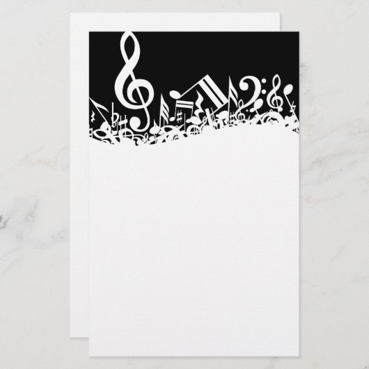 White Jumked Musical Notes op zwart Briefpapier (Voorkant / Achterkant)
