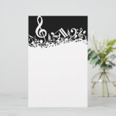 White Jumked Musical Notes op zwart Briefpapier (Staand voorkant)