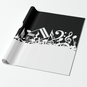 White Jumked Musical Notes op zwart Cadeaupapier