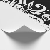 White Jumked Musical Notes op zwart Cadeaupapier (Hoek)