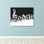 White Jumked Musical Notes op zwart Canvas Afdruk (Insitu (Houten vloer))